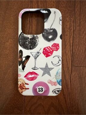 Phone Case with Playful Sticker Collage Design - White/Pink